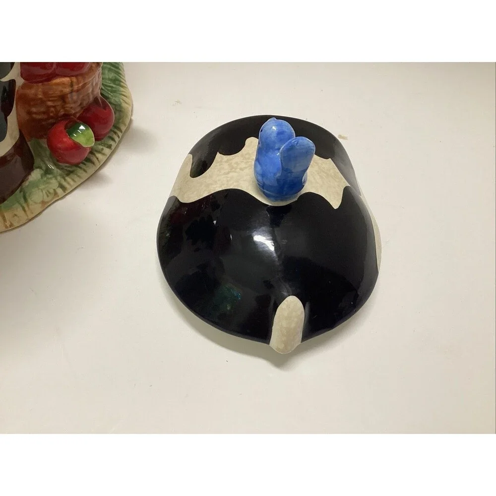 vintage GKRO ceramic cow cookie jar blue bird apples
